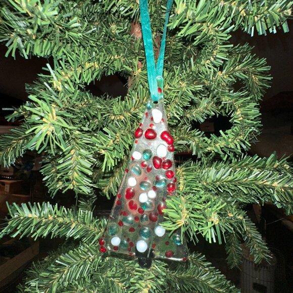 #1779 CRHISTMAS TREE ORNEMENT OR PACKAGER ADORNMENT CLEAR W/ COLOR ORNEMENTS  CO - Picture 2 of 11